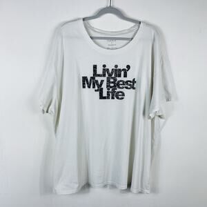 Torrid Size 3X Livin My Best Life Relaxed Fit Short Sleeve Tee T-Shirt Top White